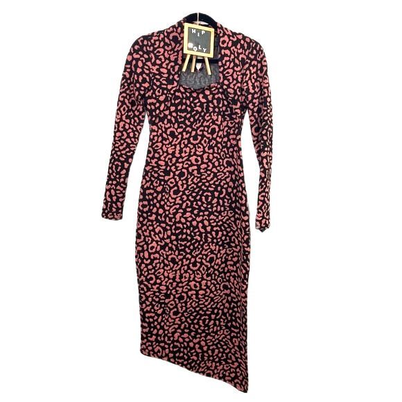 Rachel Roy Square-Neck Midi  Animal Print Dress Pink Black Size XSMALL NWT - Picture 4 of 12